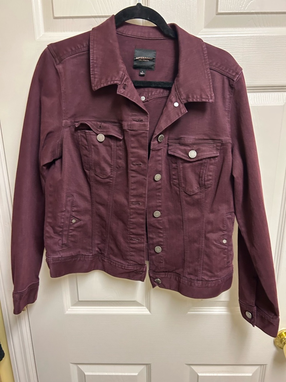 Liverpool Women's Burgundy Jean Jacket - Button-Front Trucker